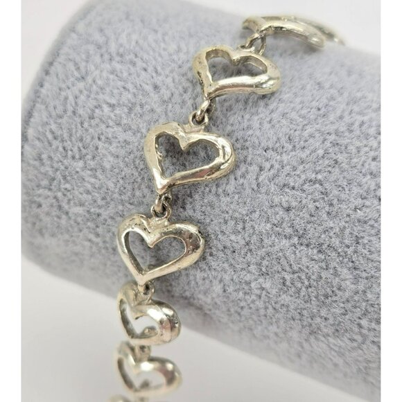 Sterling Silver Heart Link Bracelet With Lobster Clasp 7" LI645 - Picture 1 of 5